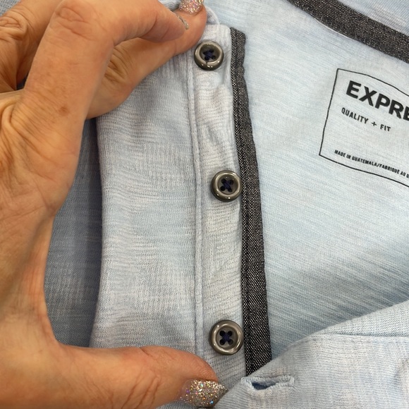 Express Mens Polo Shirt L Light Blue Short Sleeves 3-Button Closure 100% Cotton - Picture 10 of 16